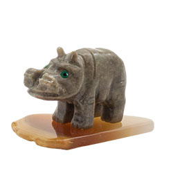 Carved Stone Hippo on Base