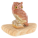 Carved Stone Owl on Branch on Base