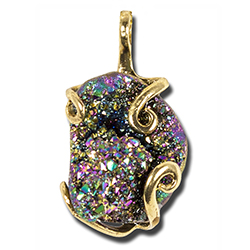 Peacock Titanium Aura Druzy Necklace - Gold