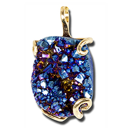 Blue Titanium Aura Druzy Necklace - Gold