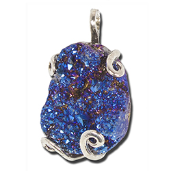 Blue Titanium Aura Druzy Necklace - Silver