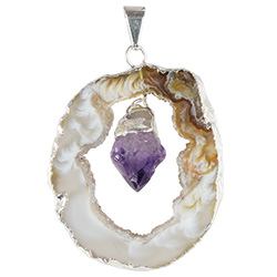 Geode Slice With Assorted Points Necklace - Silver