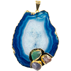 Agate Slice with 3 Stones Necklace - Gold