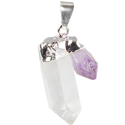 Quartz Point w/ Amethyst Necklace - Silver