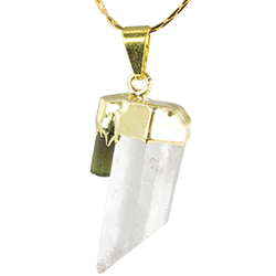 Quartz Point w/ Tourmaline Necklace - Gold