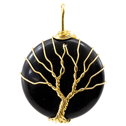 Wire Tree, Round Gemstone Necklace - Gold