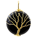 Wire Tree, Round Gemstone Necklace - Gold