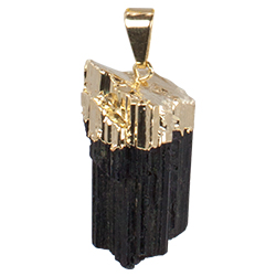 Natural Black Tourmaline Necklace - Gold