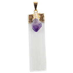 Selenite w/ Amethyst Point Necklace - Gold