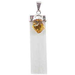 Selenite w/ Citrine Point Necklace - Silver