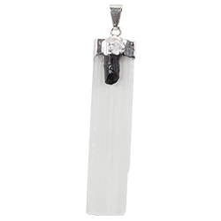 Selenite w/ Tourmaline Necklace - Silver