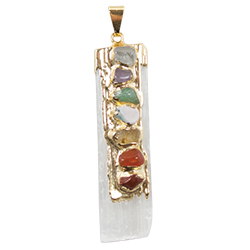 Selenite w/ Chakra Stones Necklace - Gold