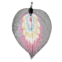 Feather Painted Leaf Necklace - Silver