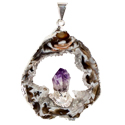 Geode Slice With Amethyst Necklace - Silver