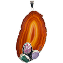 Agate Slice with 3 Stones Necklace - Silver