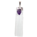 Selenite w/ Amethyst Point Necklace - Silver